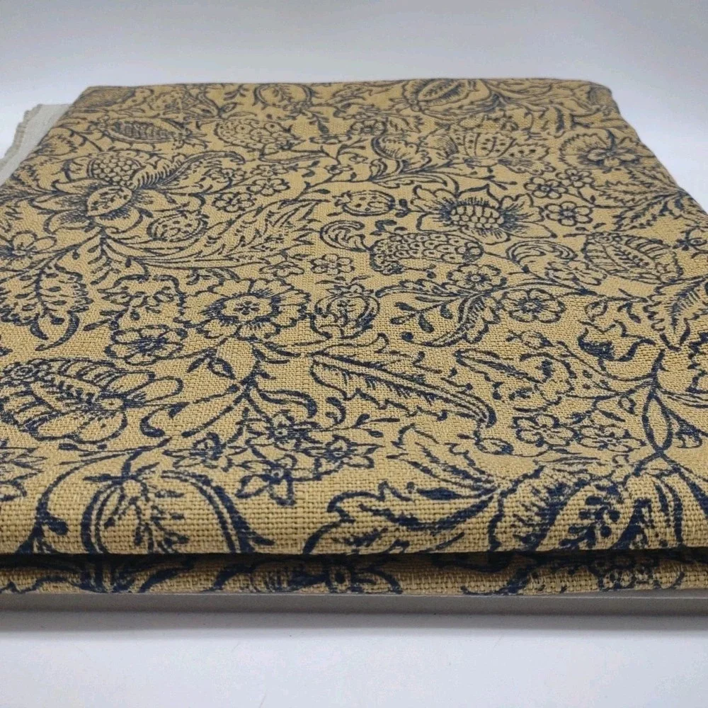 P Kaufman Upholstery Fabric Khaki Blue Floral Soil Stain Repellent 2.8yds x 56"W - Picture 9 of 9